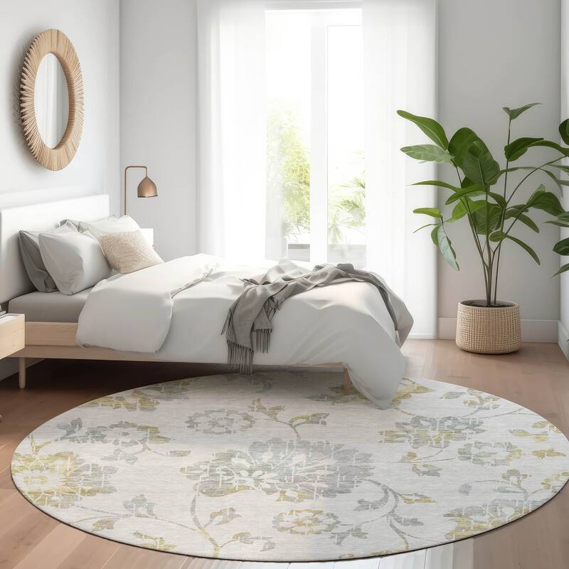 Premium Washable Super Soft Floral Whimsy Mayfield Rug - Silver - 8' x 8'