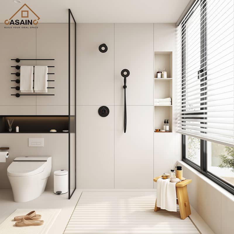 CASAINC 2-Spray 5 in. Shower Faucet Kit Wall Mounted Fixed and Handheld Dual Shower Heads 1.8 GPM - 5" x 5"