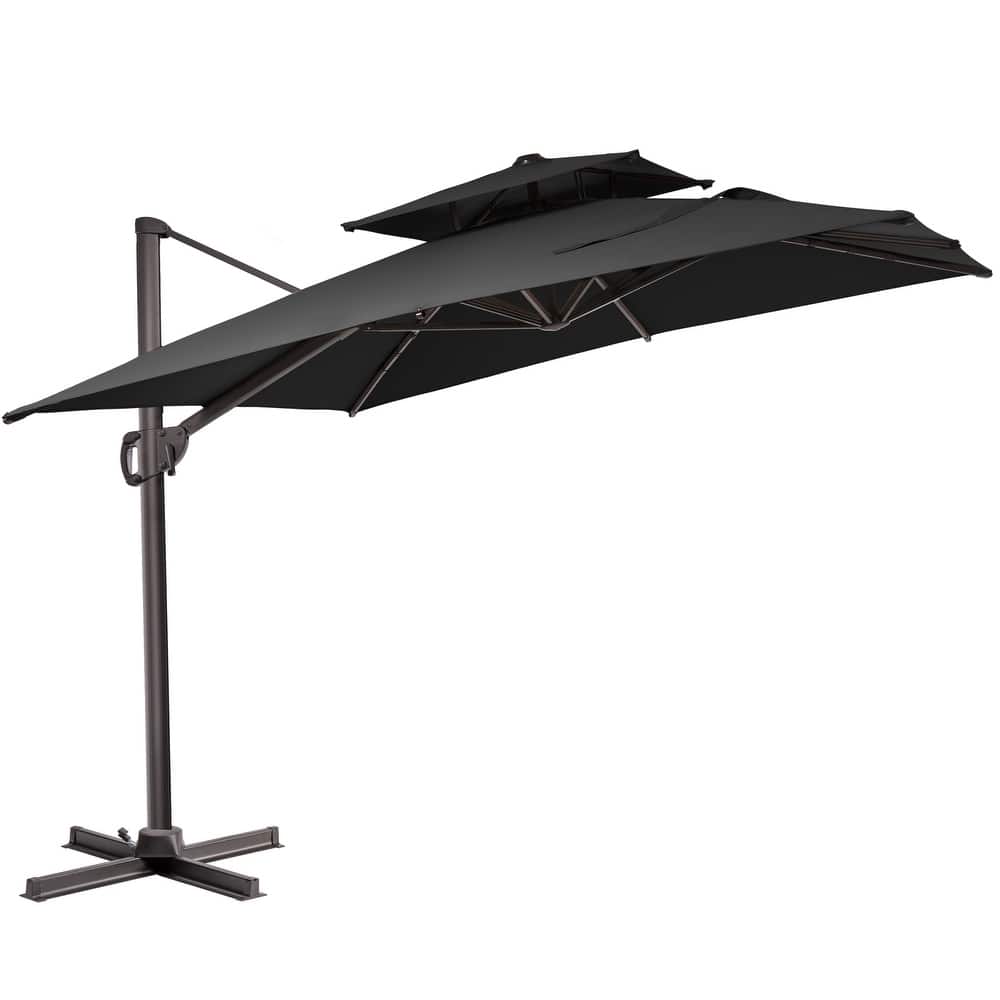 11 x 9 ft Outdoor Aluminum Patio Cantilever Offset Umbrella with 360-degree Rotation and 6 Shade Angles