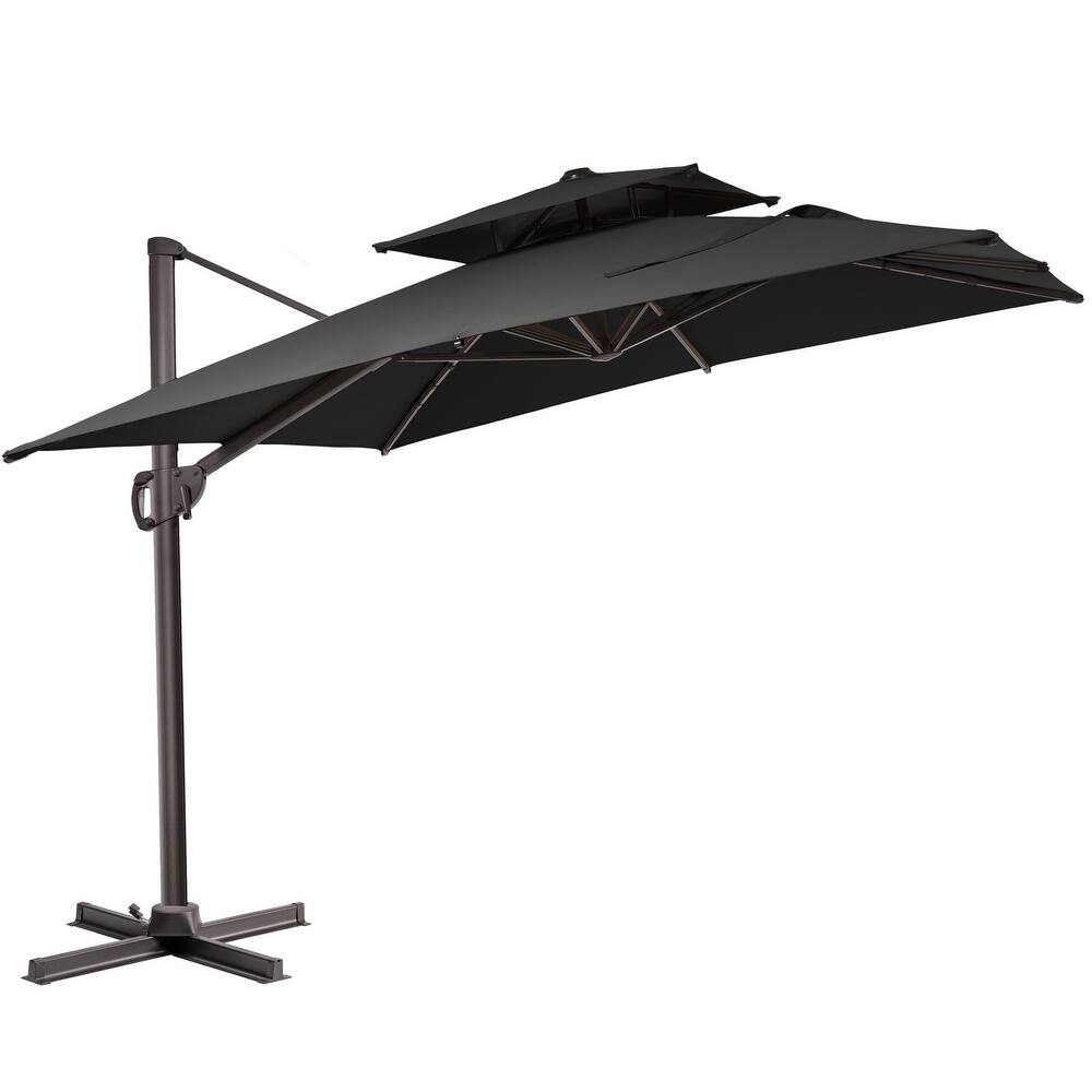 Double top 10.5 ft. x 9 ft. Heavy-Duty 360-Degree Rotation Cantilever Patio Umbrella