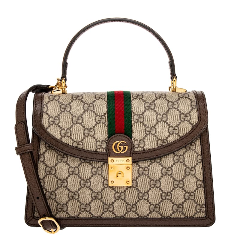 Gucci Ophidia Medium Top Handle Bag - Beige and Brown