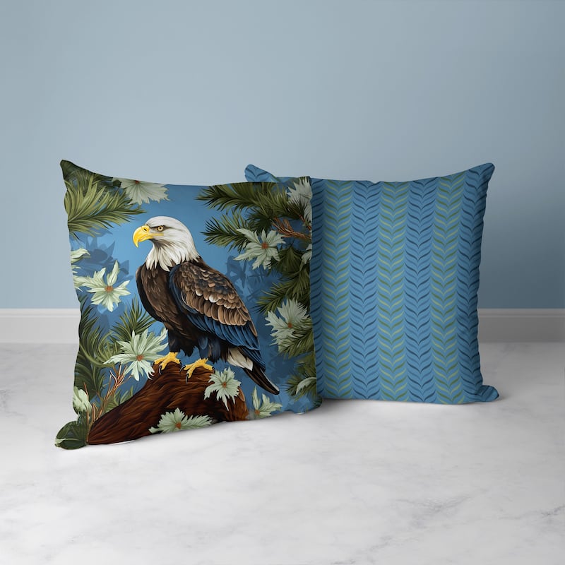 Brown And Blue Eagle's Eden Faux Suede Throw Pillow Zipper