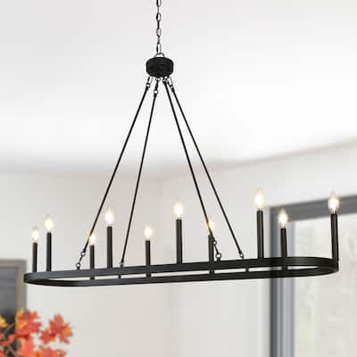Mid-century Modern 10-Light 50 IN Chandelier Rectangle Metal Island Lights for Dining Living Room - L 50" x W 12.6" x H 7.1"