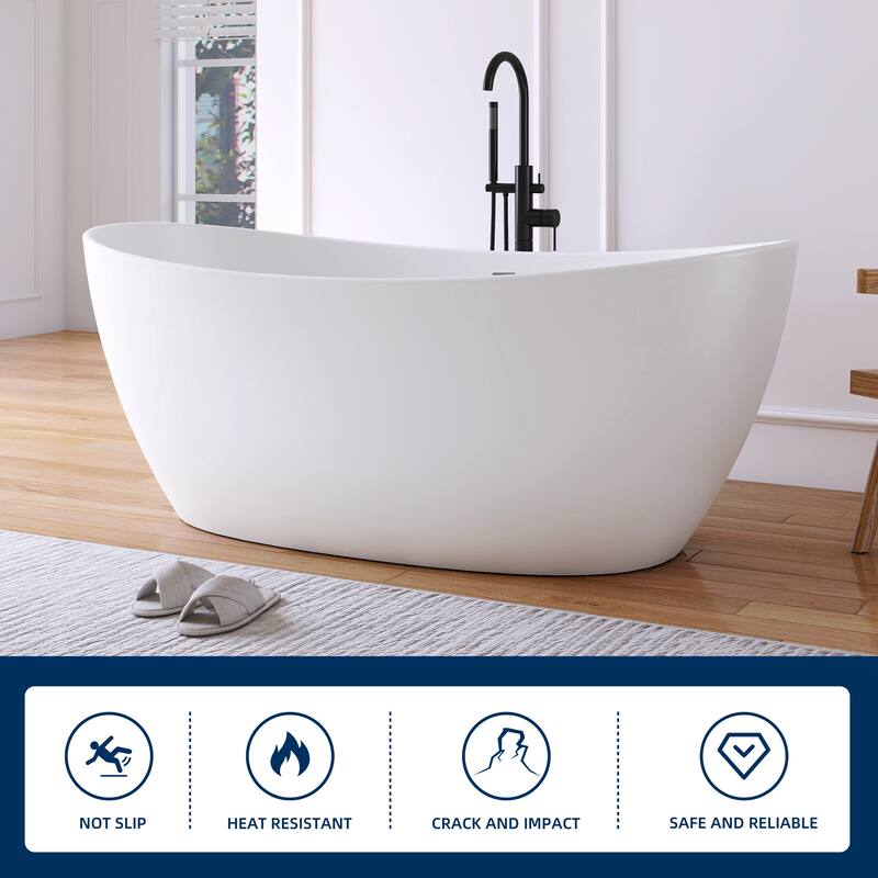 MEDUNJESS 65'' Freestanding Bathtub Solid Surface Soaking Tub