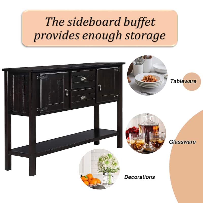 Kitchen Sideboard Cabinet with Storage Drawers, Solid Wood Console Table with Bottom Shelf, Sideboard Buffet with Cabinets