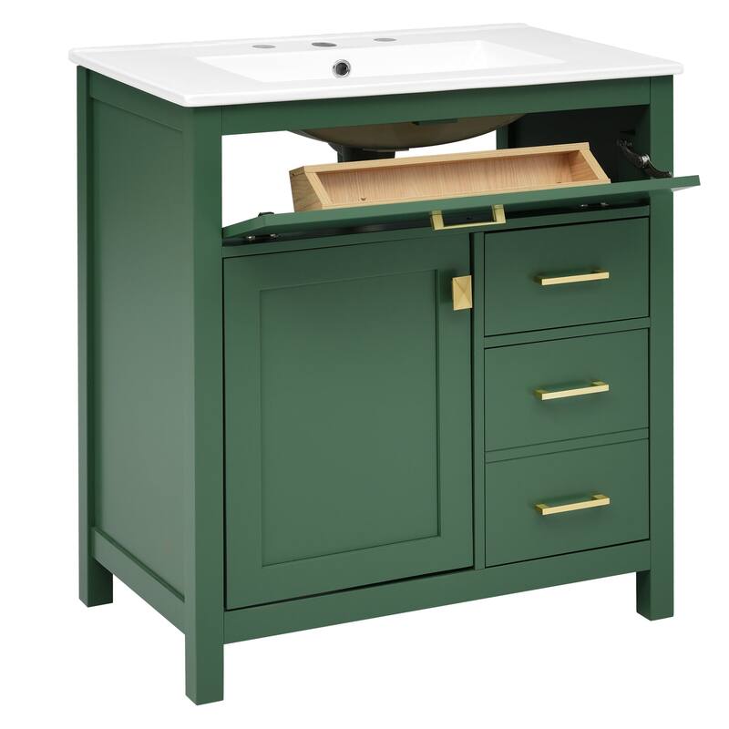 30 in. W x 18 in. D x 34 in. H Single Sink Freestanding Bath Vanity with White Ceramic Top