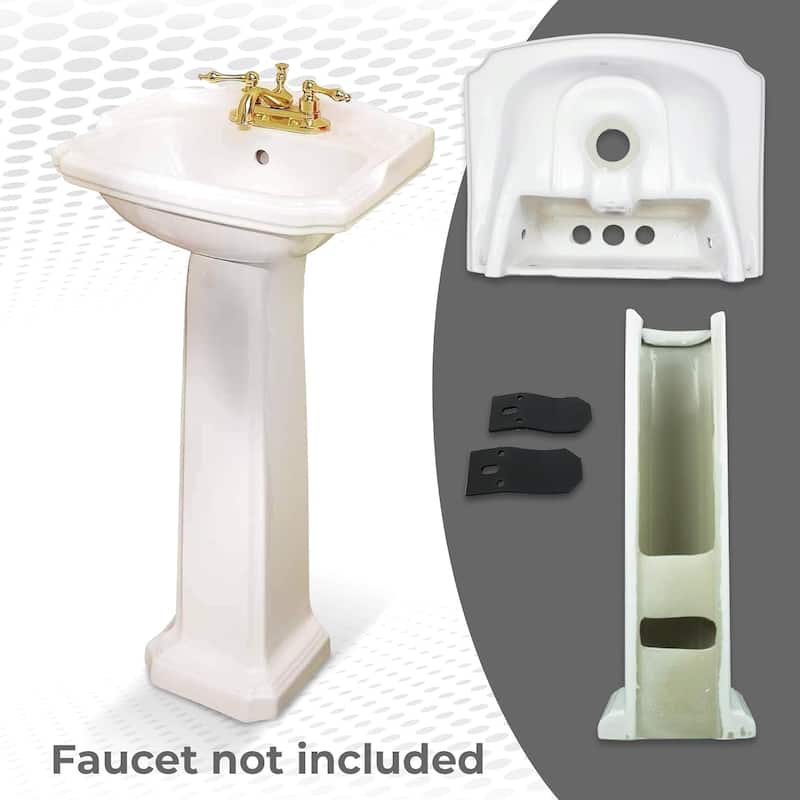 Cloakroom White Bathroom Pedestal Sink with Overflow and Centerset Faucet Holes
