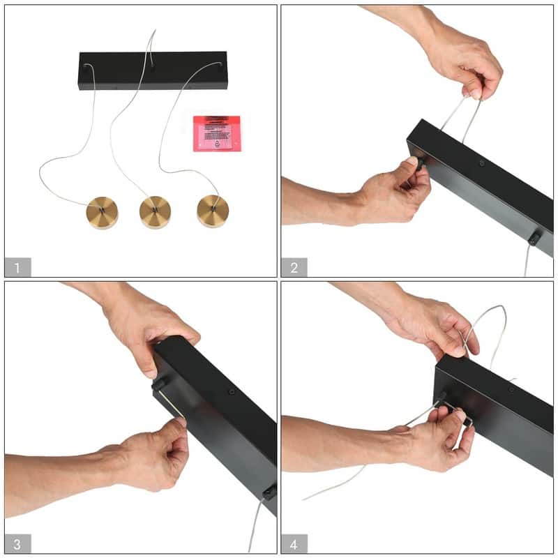 Modern 3-Light LED Black Gold Chandelier Linear Island Lights for Dining Room - 19.5" L x 4.3" W x 63" H