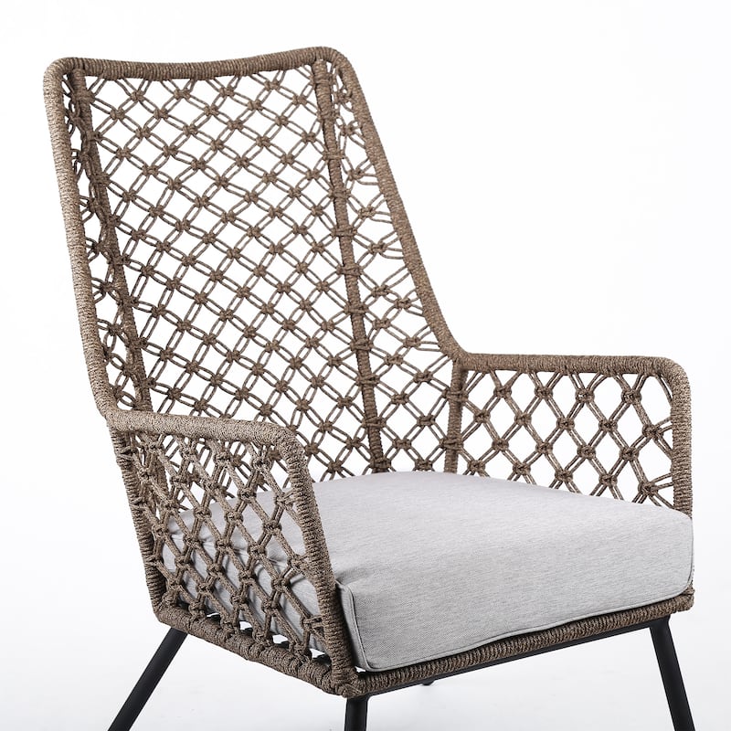Marco Indoor Outdoor Steel Lounge Chair with Rope and Grey Cushion