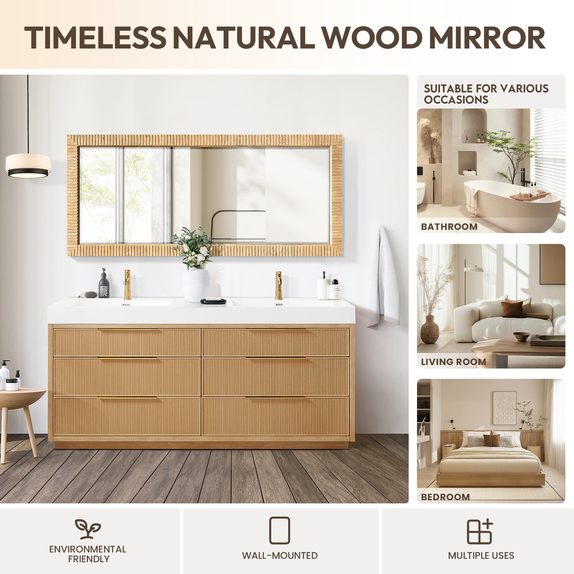 Osaka Rectangular Wood Framed Wall Bathroom Art Mirror - On Sale
