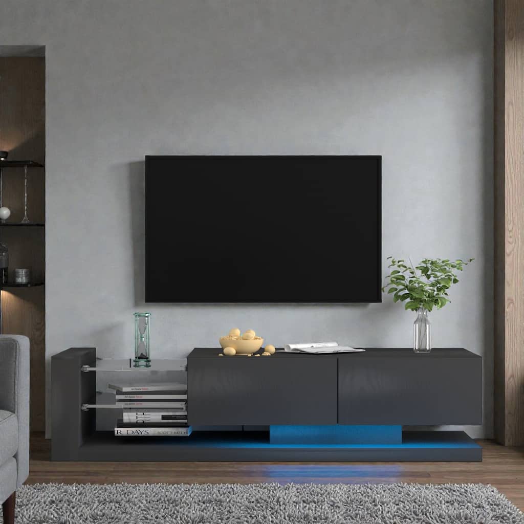70.8" RGB LED TV Stand for 75" TVs, Modern Entertainment Center with Storage Cabinets, Full-Color Lighting & Power Outlets