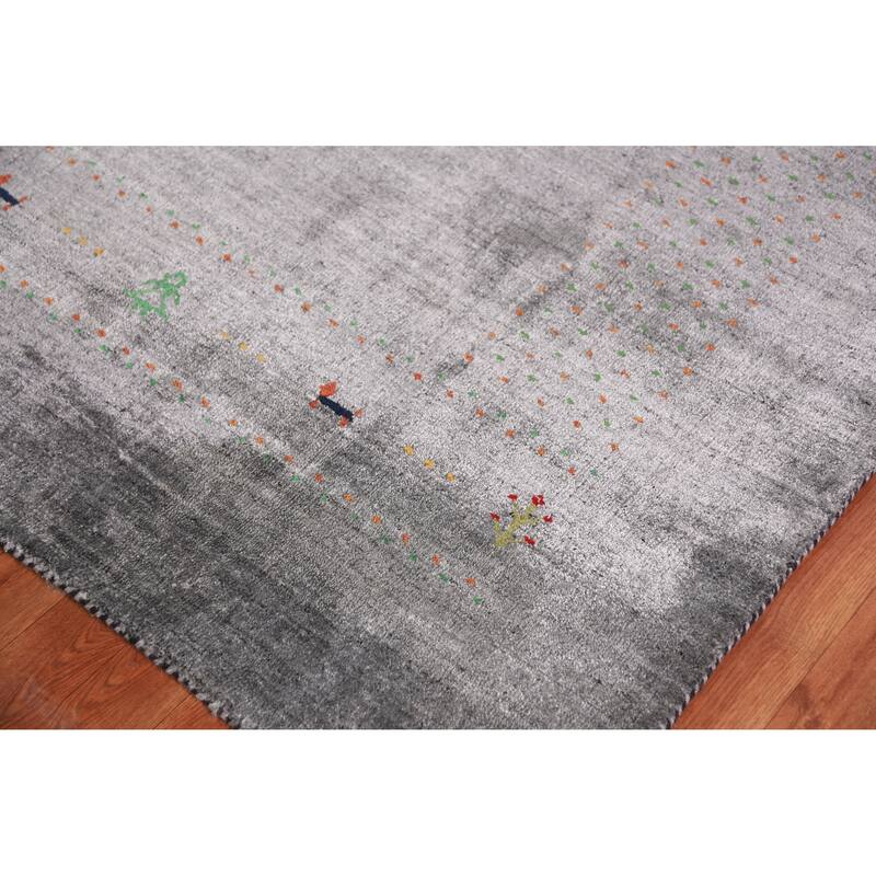 Gray Gabbeh Indian Area Rug Handmade Silk Carpet - 8'0" x 9'6"