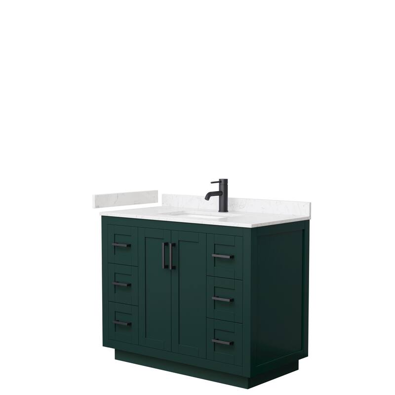 Miranda Single Vanity Set, Cultured Marble Top, No Mirror - 42-Inch Single - Green, Black Trim, Carrara Cultured Marble Top