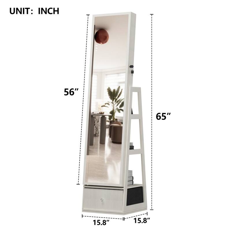 Jewelry Cabinet Armoires with Full Length Mirror, 360° Rotating Lockable Storage Cabinet