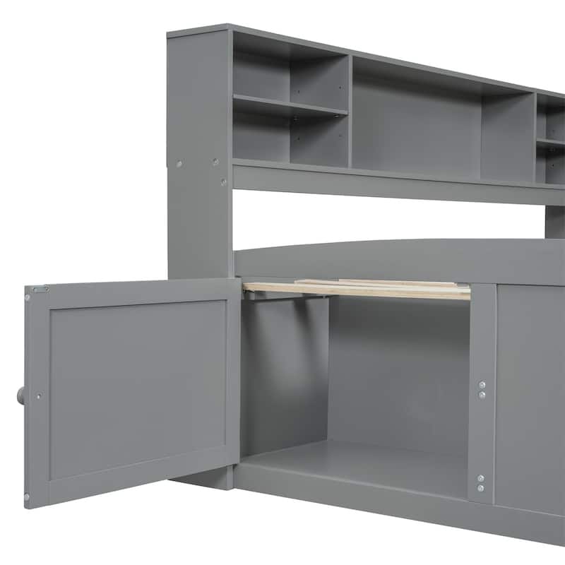 Merax Full Size Wood Daybed with Cabinets, Shelves and 4 Drawers