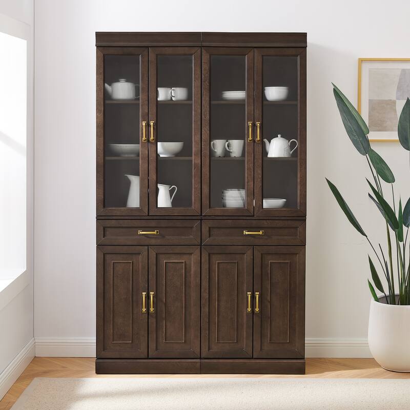 Crosley Stanton 2Pc Glass Door Kitchen Storage Pantry Cabinet Set