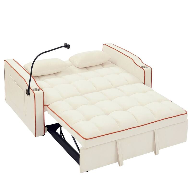 55.51'' Modern Versatile Foldable Sofa Bed With Adjustable Back and USB Port and Ashtray and Swivel Phone Stand