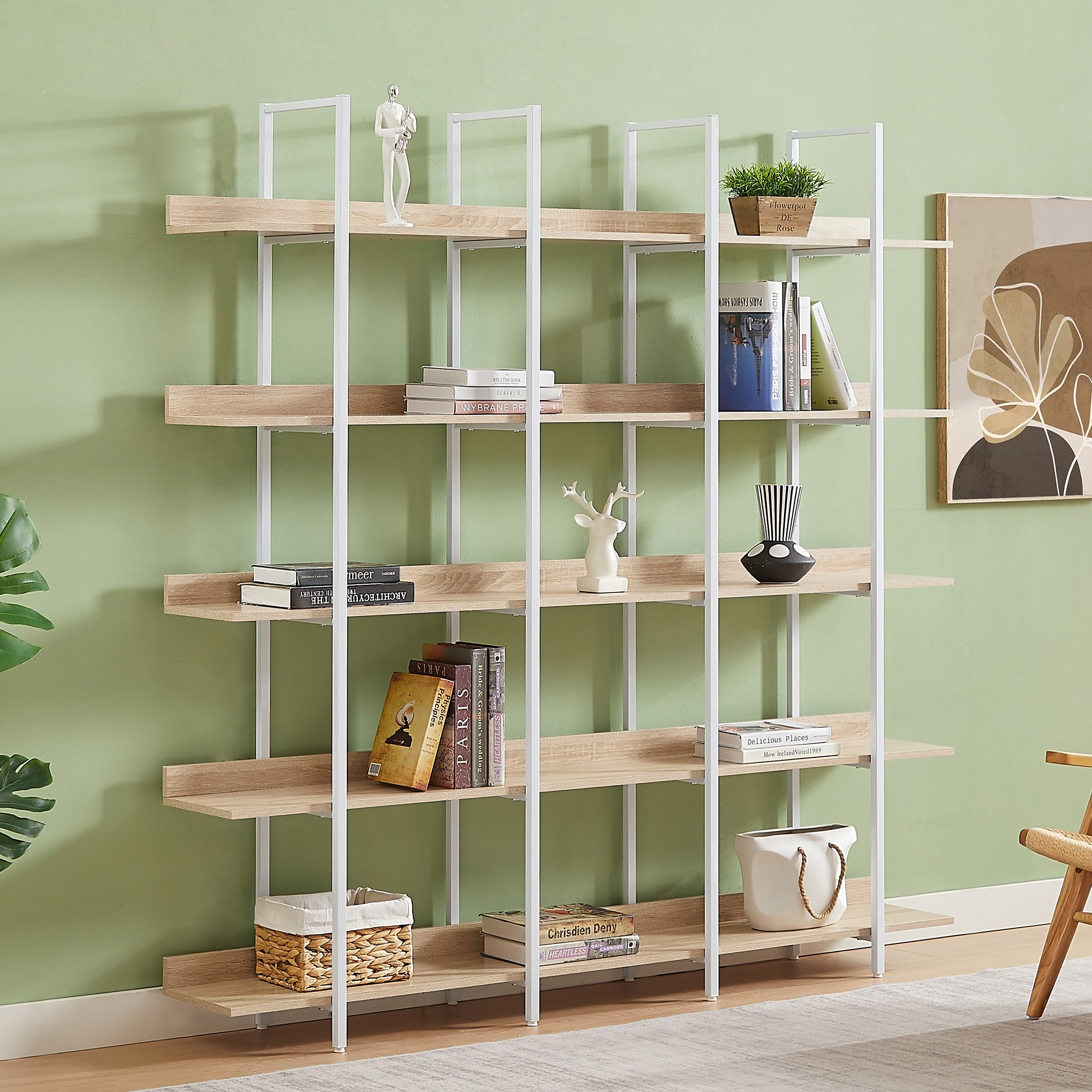 5 Tier Bookcase Home Office Open Bookshelf, Vintage Industrial Style Shelf, Mdf Board, Metal Frame