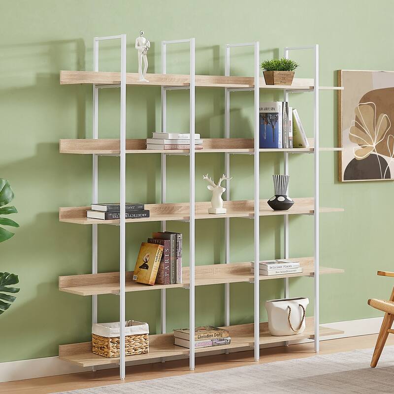 5 Tier Bookcase Open Bookshelf,MDF Board,White Metal Frame