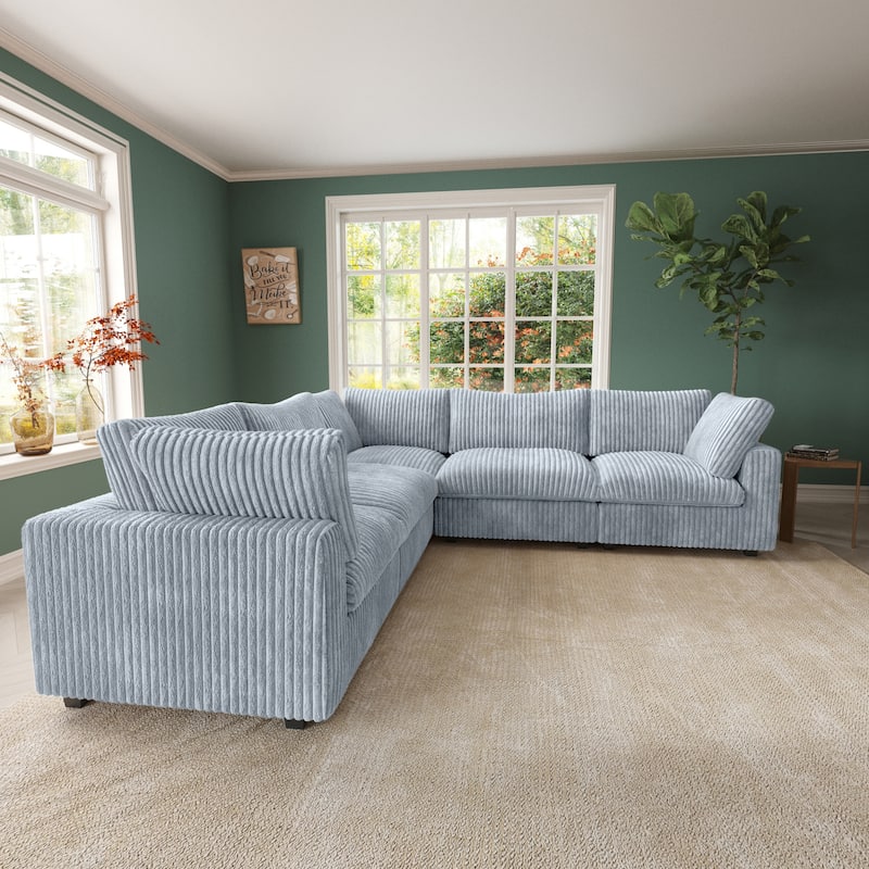 118" Modular V Shaped Sectional Couches with Ottoman, Removable Covers, Grey