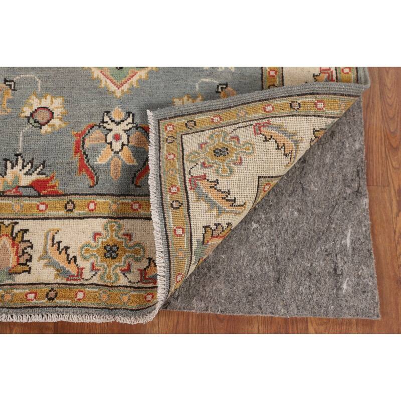 Floral Gray Oushak Accent Rug Handmade Wool Carpet - 3'2" x 4'11"