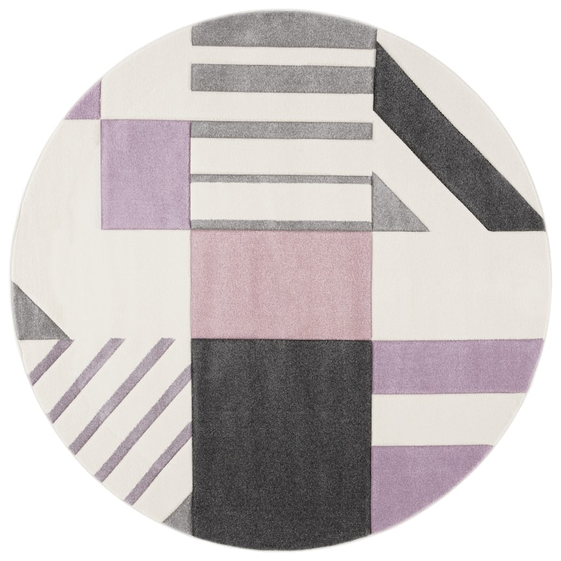 SAFAVIEH Hollywood Tatianna Mid-Century Modern Abstract Rug - 6'7" Round - Ivory/Purple - Round