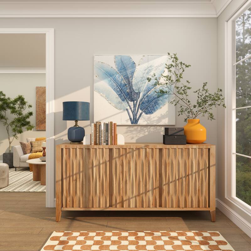 Blue Metal Leaf Palm Tree Home Wall Decor with Gold Foil Accents and White Speckled Details