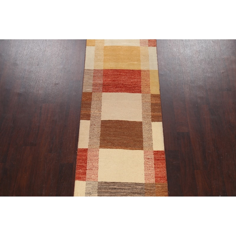 Modern Gabbeh Kashkoli Oriental Long Wool Runner Rug Hand-knotted - 2'7" x 16'2"