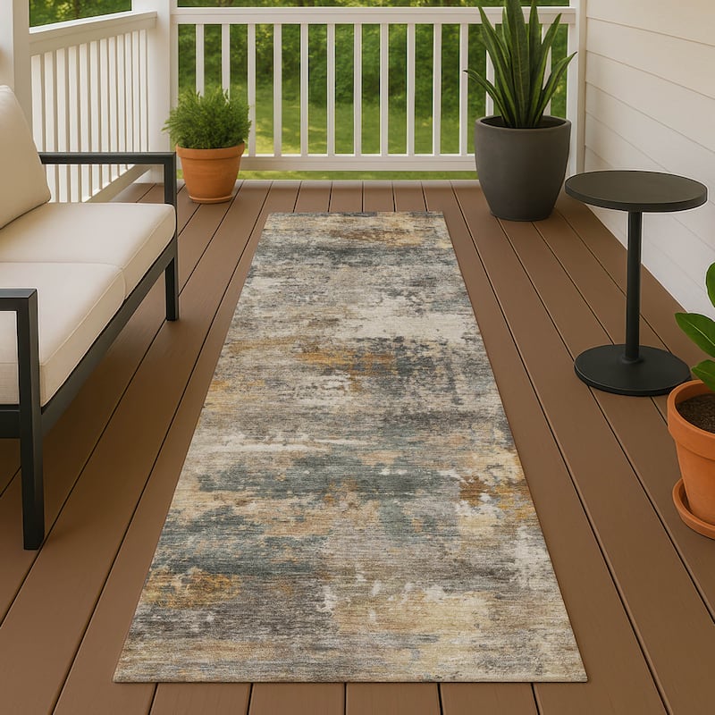 Machine Washable Indoor/ Outdoor Modern Blend Chantille Rug - Khaki - 2'3" x 7'6"