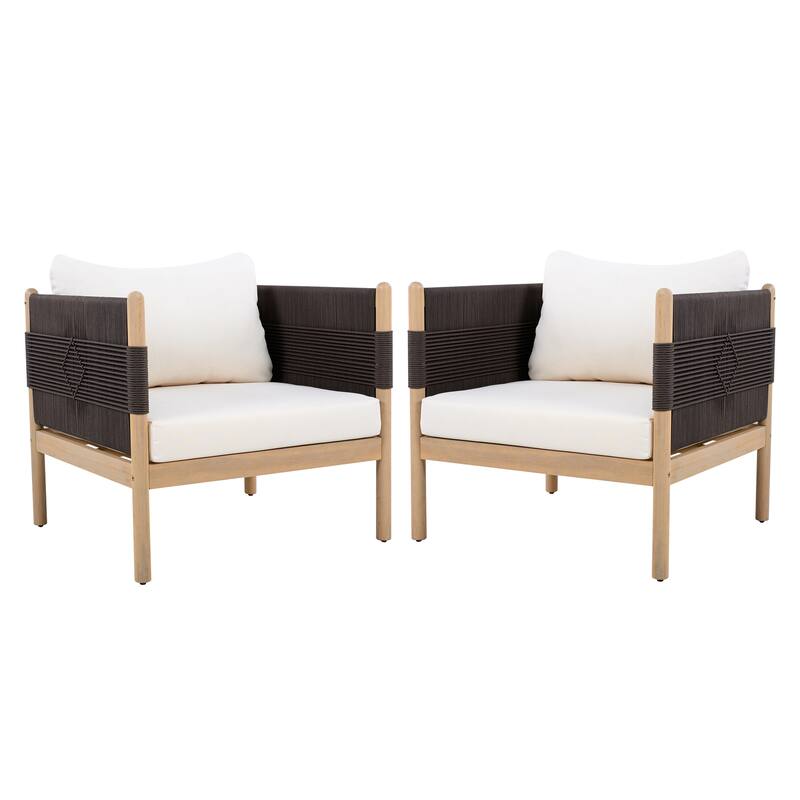 Christopher Knight Home - Outdoor Patio 29.72" Acacia Wood Club Chair with Handwoven Rope Panels and Cushions