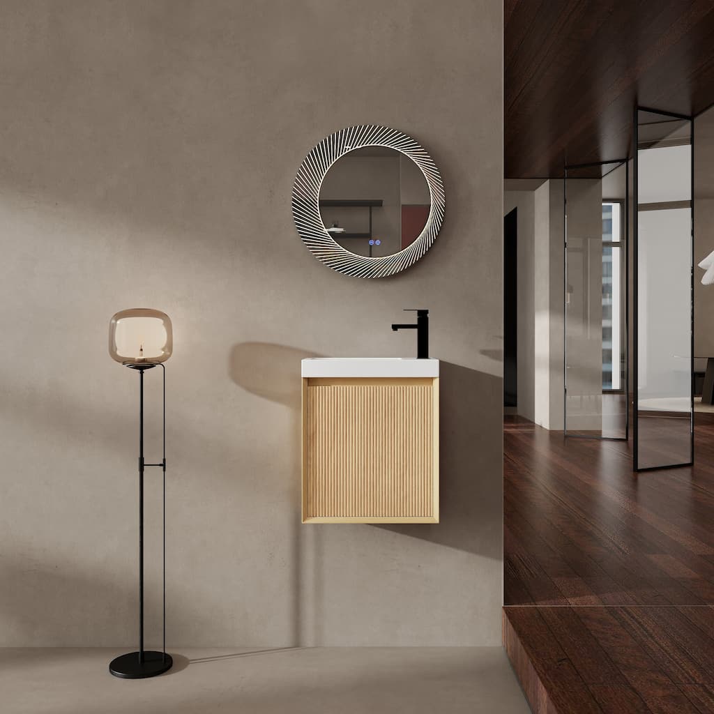 18.5"Inch Wall-Mounted Bathroom Vanity with Resin Sink,Soft Closed Single Door,Bathroom Cabinet Set,MDF,Nature Wood
