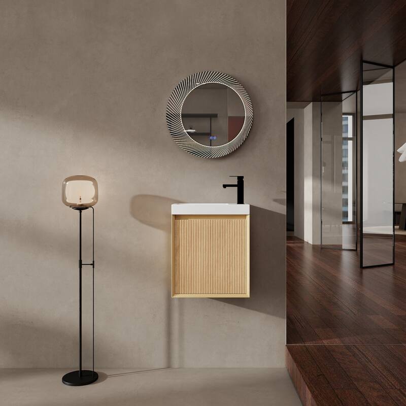 GDFStudio - Helsinki 18.5" Modern Wall-Mounted Bathroom Vanity Set with Resin Sink, Soft Closing Door & Antirust Hardware - Natural Wood - Stripped Panel