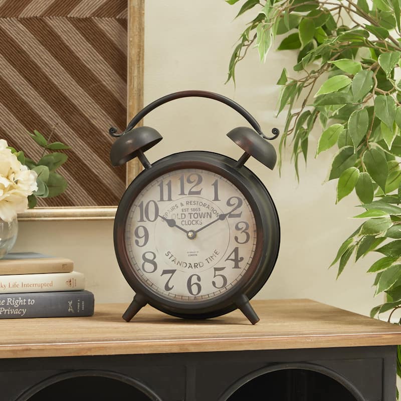 Metal Decorative Clock with Bell Style Top - Brown or Black - Roche River Decor - Black - 10"W, 13"H