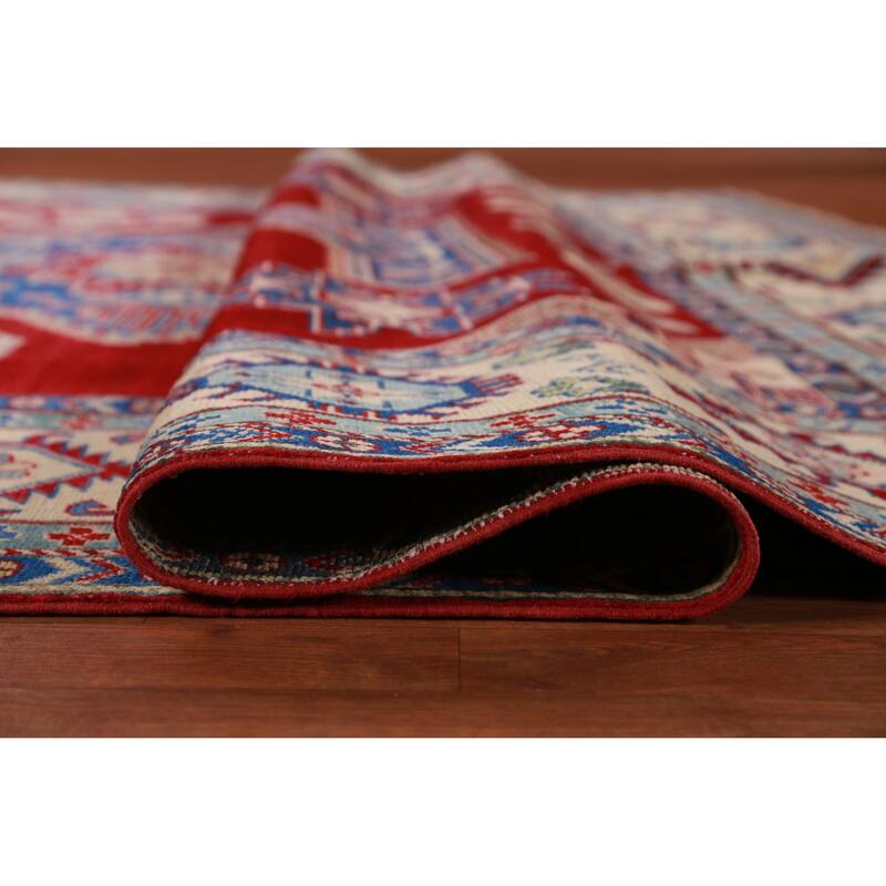 Hand Knotted Oriental 100% Wool Carpet Traditional Geometric Red Kazak Area Rug - 11' 5'' X 8' 4''