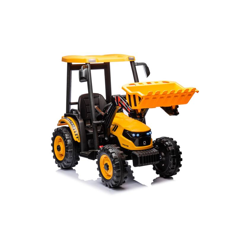 24V Pedal Tractor with Working Loader, Backhoe Digger, and Trailer for Kids, Electric Ride-On Construction Vehicle
