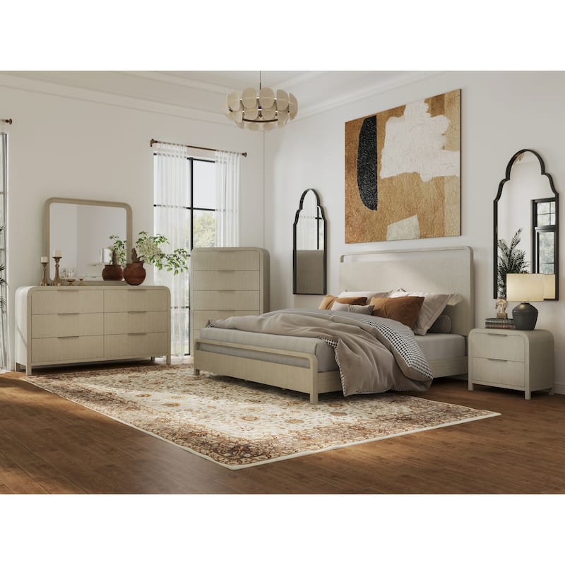 Roundhill Furniture Tavari 5-Piece Bedroom Set with Panel Bed, Dresser, Mirror, Nightstand, and Chest in Light Gray - King