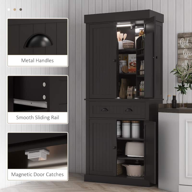 HOMCOM 71" Kitchen Pantry Cabinet with Motion Sensor Light, Tall Storage Cabinet with 6 Door Shelves