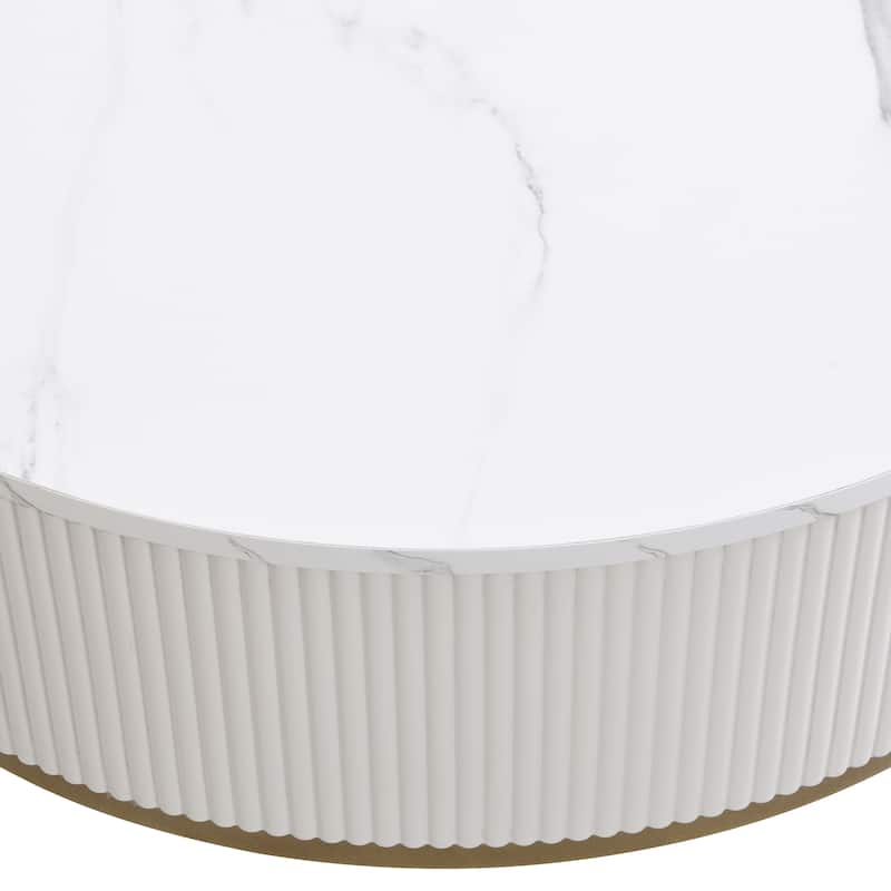 Modern Round Coffee Table with Drawers, White Side Table Sofa Table Tea Table Cocktail Table End Table