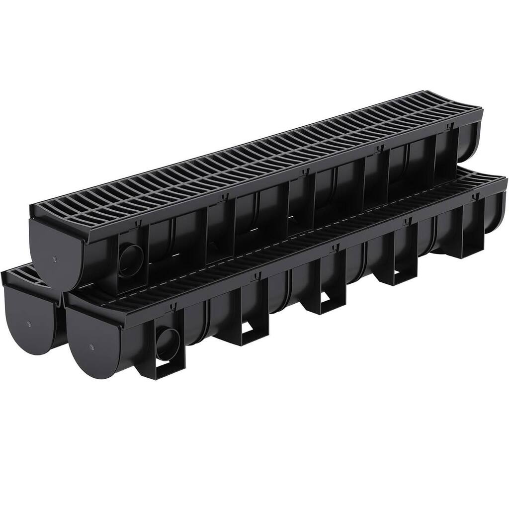 3-Piece High-Efficiency Surface Drainage Trench Drain System for Yard, Driveway, Garden, Patio & Sidewalk - N/A