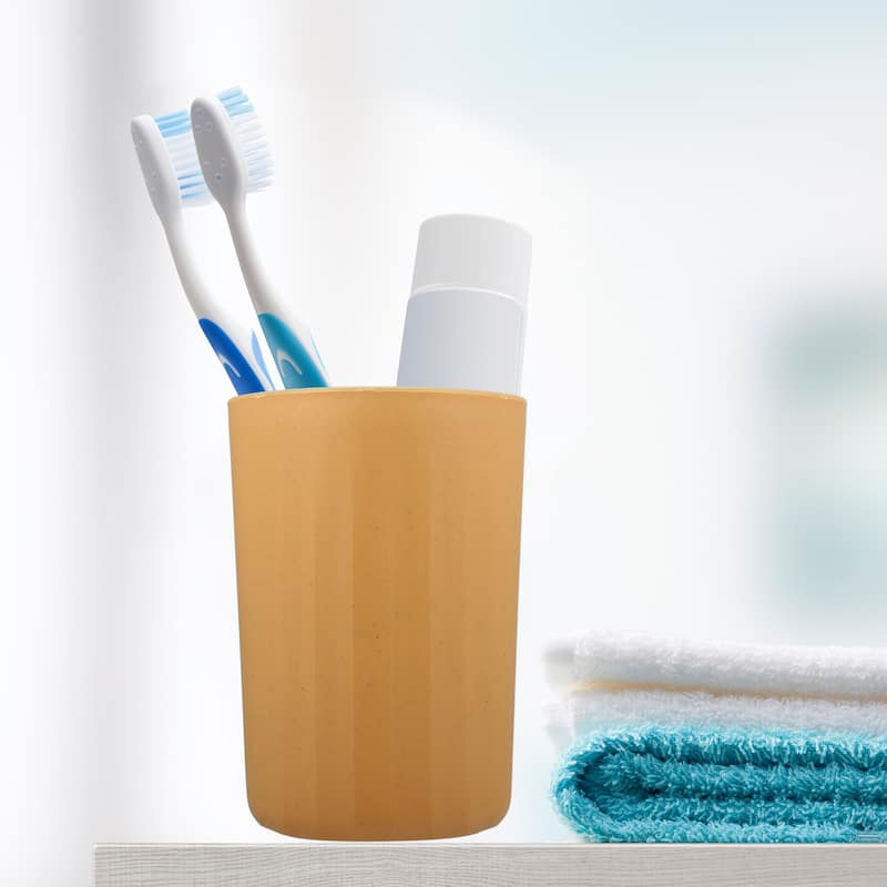 1Pc Bathroom Tumbler with Smooth Lines Wheat Straw Cup Orange 4.09"x2.80" - Yellow