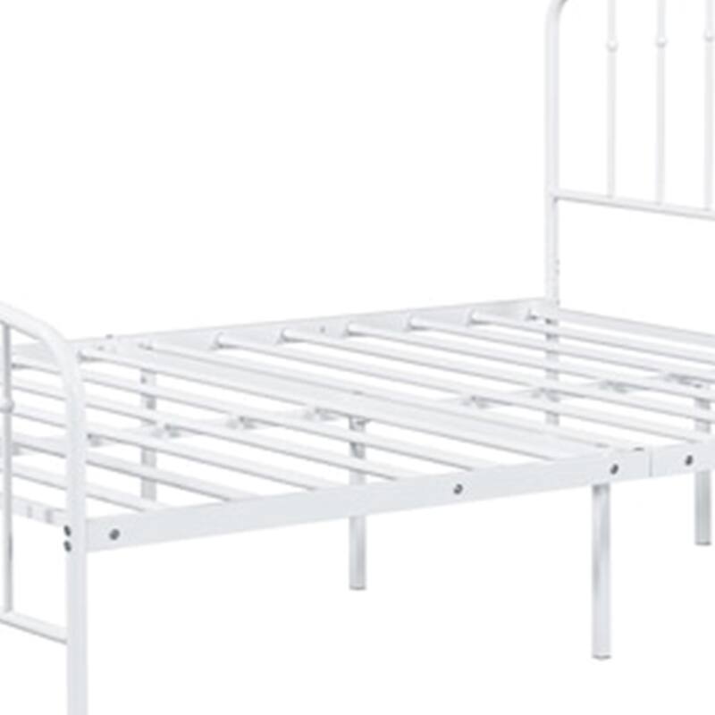 Nix Full Size Bed, Classic Spindle Headboard and Footboard, White Metal