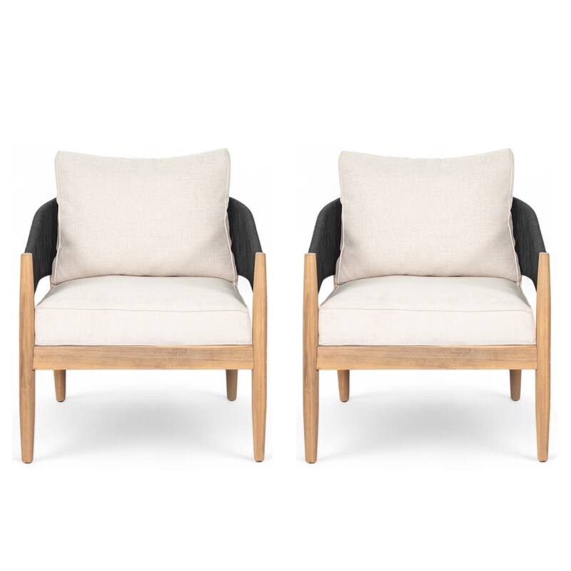 Christopher Knight Home - Lukas Rustic Acacia Patio Club Chair with Rope（Set of 2）. - Natural + Beige+Black