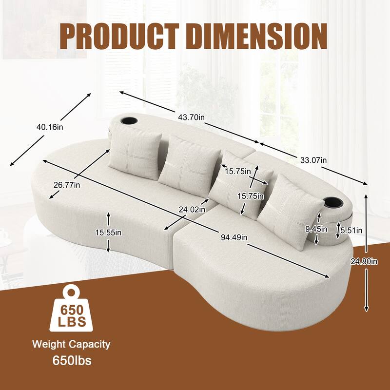 Modern Curved Sectional 3 Seat Minimalist Elegant Half Moon Sofa Compressed Modular Sectional Sofa for Living Room, Office