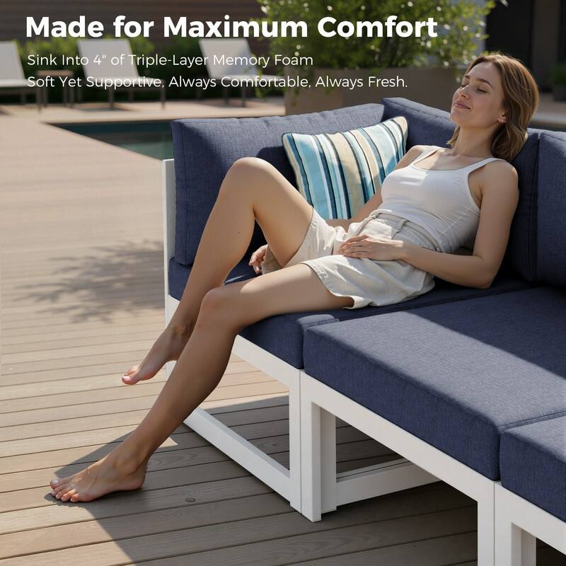 11-Piece Luxury Aluminum Outdoor Furniture Set with Chaise Lounge & Fire Pit Table, 29" Deep Seating Aluminum Patio Sectional