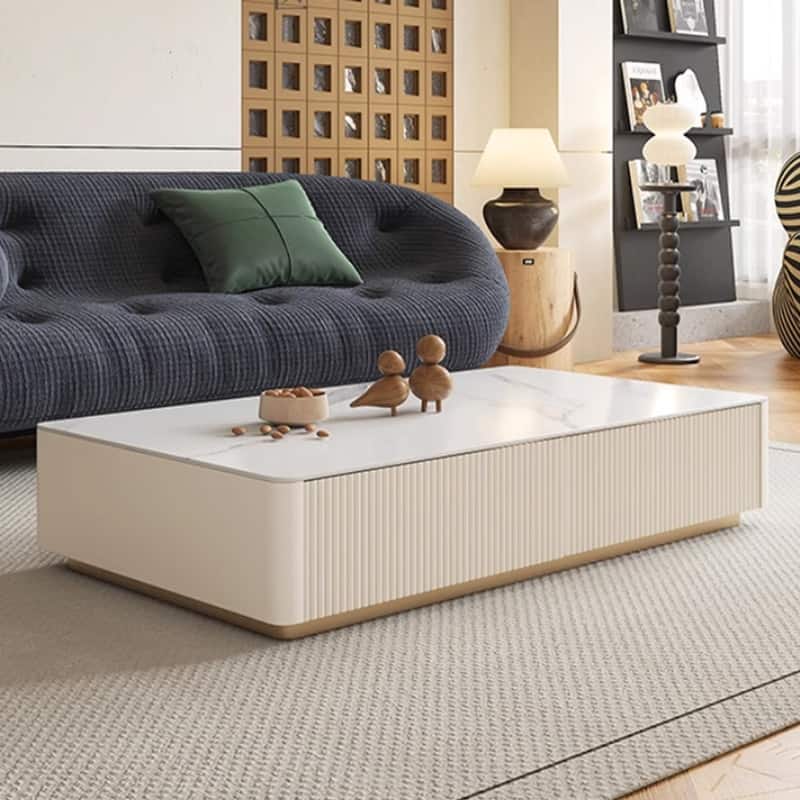 Modern TV Stands with Glossy Sintered Stone, 4-6Drawers, White & Gray - 51" Coffee Table