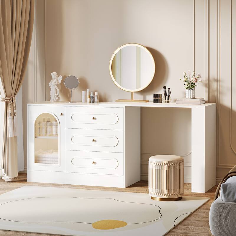 Modern 360° Rotatable Vanity Desk Dressing Table with 3 Drawers - N/A