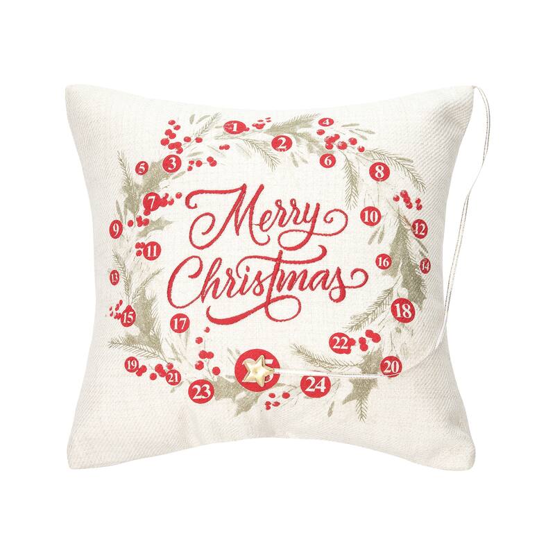 Merry Christmas Wreath 13.5' x 13.5" Embellished Throw Pillow