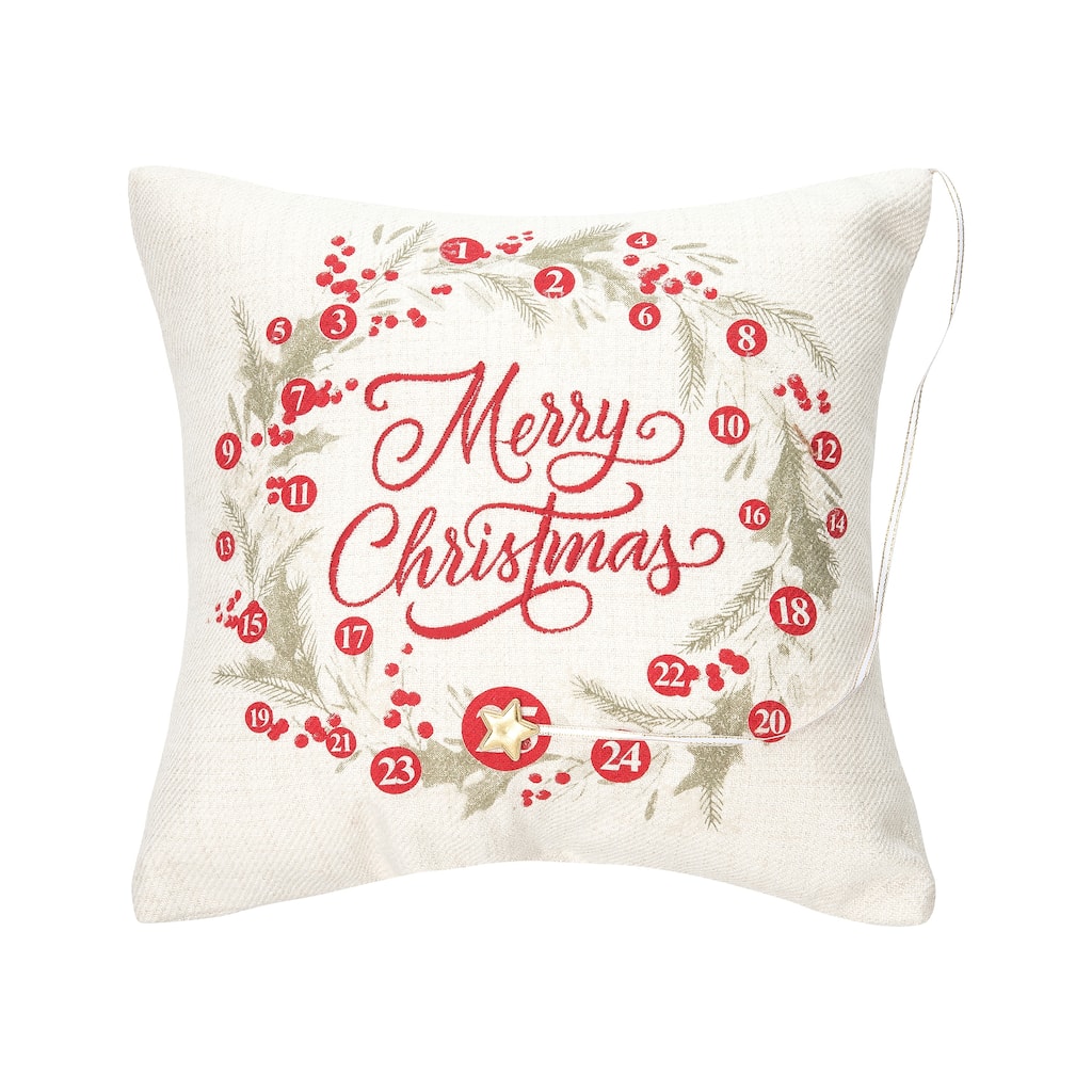 Merry Christmas Wreath 13.5' x 13.5" Embellished Throw Pillow