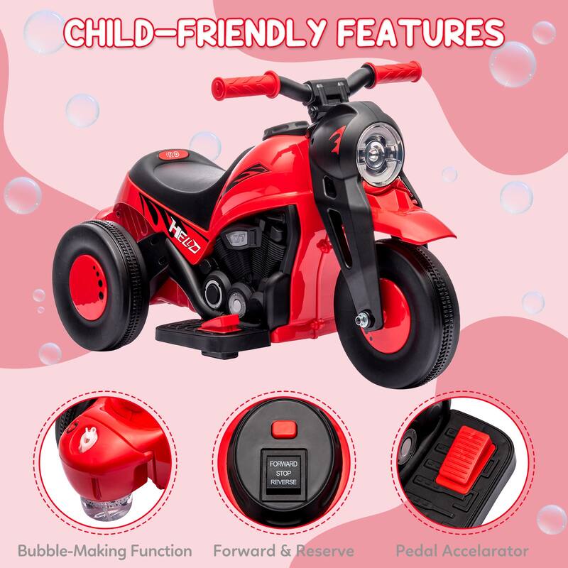 6V Battery-Powered Electric Motorcycle Ride-On Bubble Car for Kids Best Gift