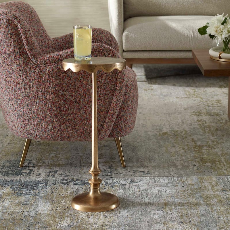 Copper Grove Brass Antique Aluminum Scalloped Round Accent Table